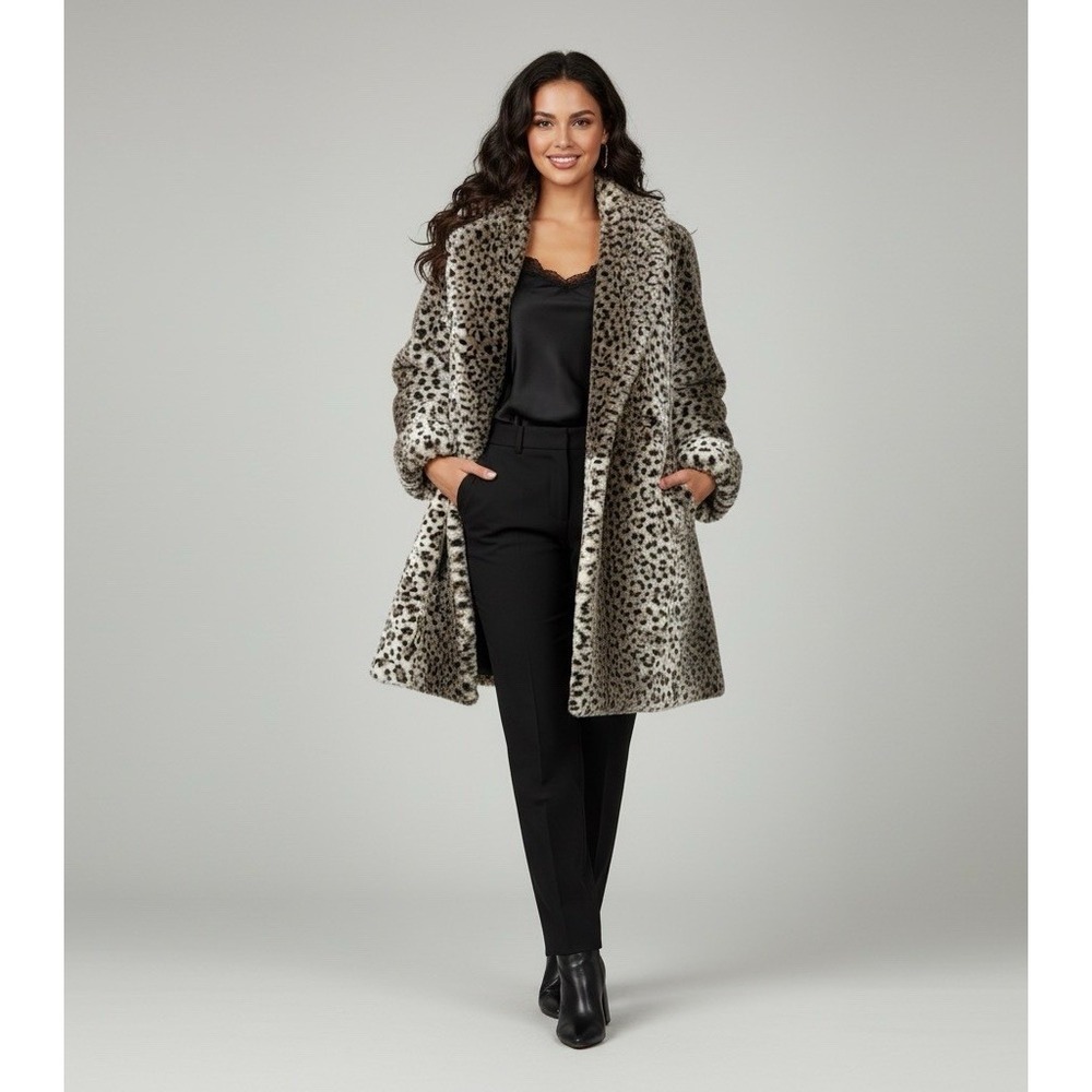 Monterey Fashions Faux‎ Fur Leopard Coat Women's Small Relaxed Fit Overcoat Soft